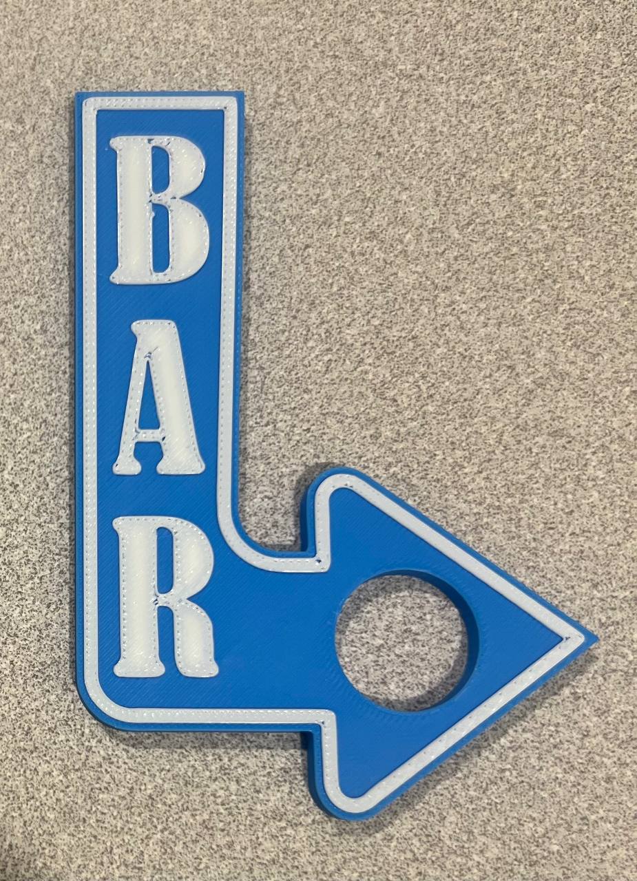 BAR sign with bottle opener cutout